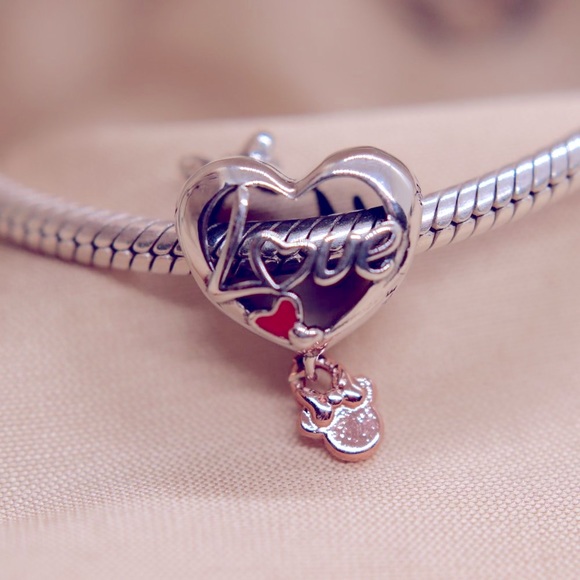 Heart Mom Love Bracelet Charm with Red Bow - S925 Sterling Silver Fits Pandora - Picture 3 of 3